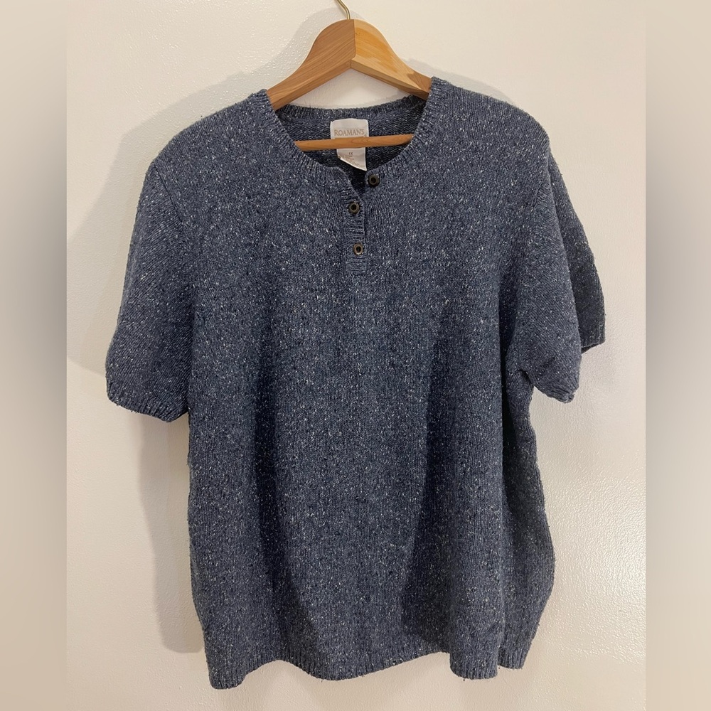 Roaman's Vintage Blue Crewneck Women’s 1X Knit Short Sleeve Sweater